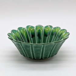 532-0052 鉢 ボウル 輪花 和陶器 和モダン /輪花小鉢（緑釉流し） お椀