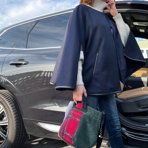 ピュア カシミヤ fuwakaru ケープ 【ネイビー】 リモートワーク