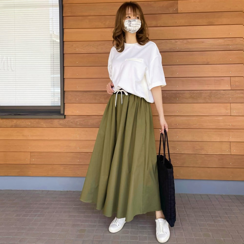 ≪選べる丈・高身長さんにも≫ ウエストリブロングスカート 【カーキ  