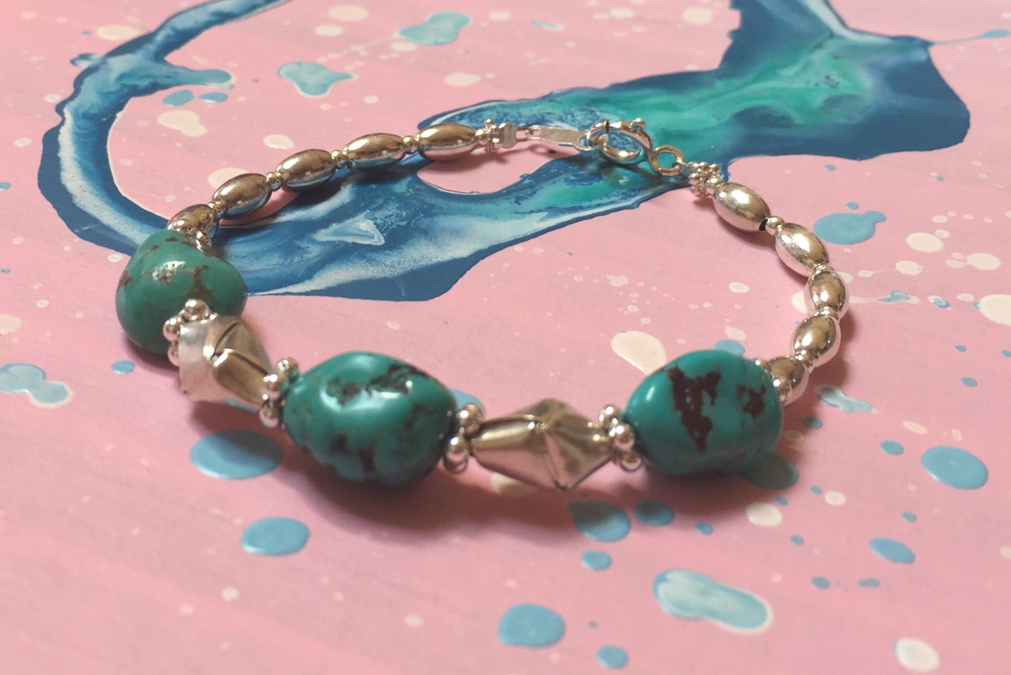 エスニックダイヤ ターコイズ  ☆天然石ターコイズのブレスレット☆