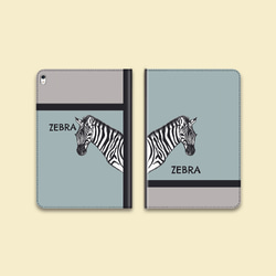 【佇む動物　zebra】タブレットケース　くすみブルー　iPad/android 1枚目の画像