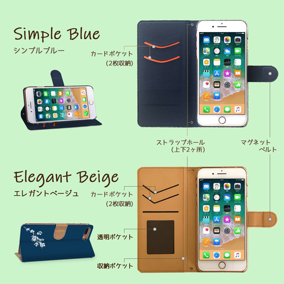 【モッコウバラ】中縹　手帳型スマホケース　ほぼ全機種対応 2枚目の画像