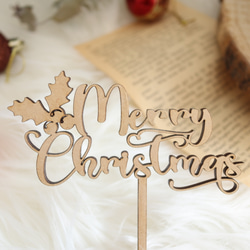木製 ケーキトッパー Xmas メリークリスマス MerryChristmas 柊 ヒイラギ 4枚目の画像