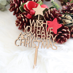 木製ケーキトッパー クリスマスケーキトッパー Merrychristmas Xmas I WiSH 文字タイプ 1枚目の画像