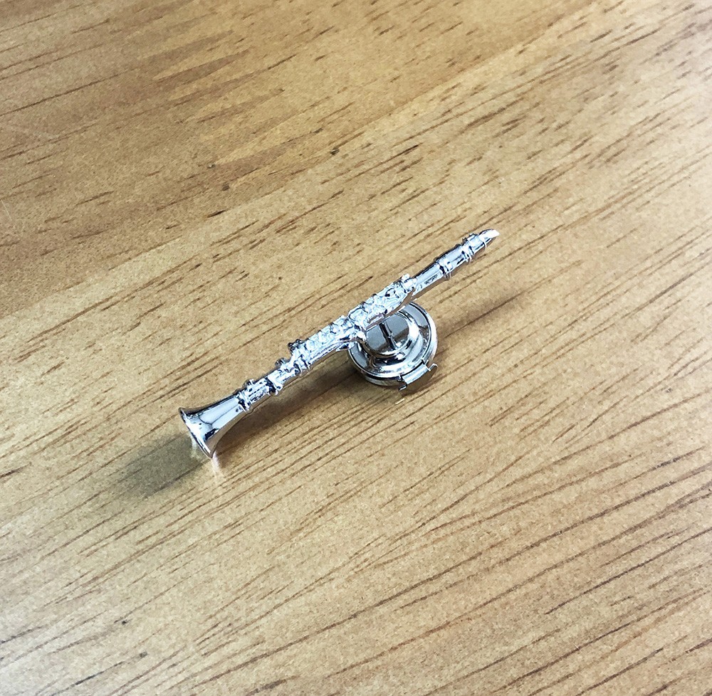 【クラリネット】銀製楽器ピンバッジ　Clarinet　ケース付き　ピンズ　タイピン　ブローチ　お祝い　プレゼント