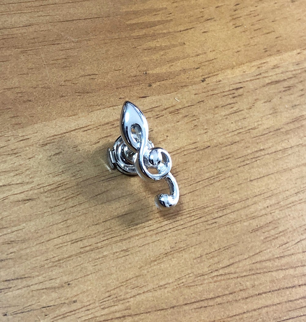 【ト音記号】銀製楽器ピンバッジ　Treble clef　シルバー　ケース付　ピンズ　タイピン　ブローチ　音楽　クラシック
