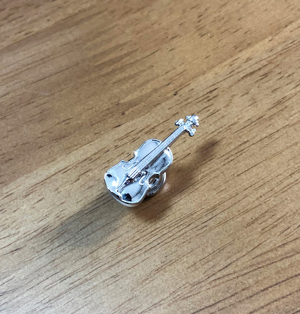 【ヴァイオリン】銀製品 楽器ピンバッジ シルバー Violin バイオリン ケース付 ピンズ タイピン ブローチ ギフト