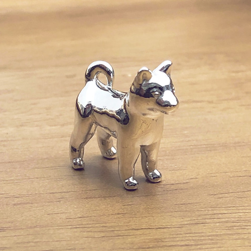 柴犬】シルバー1000 犬の小さい置物 Shiba 純銀プチオブジェ 豆