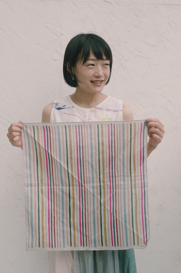 rocca cotton100% ハンカチ「ribbon border」　made in japan 5枚目の画像