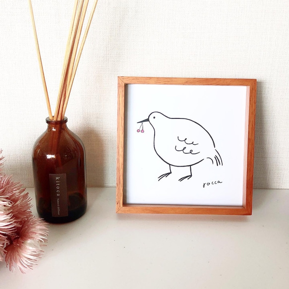 ラッピング無料】roccaミニアートボード 「ベリーと鳥」 /127×127mm  