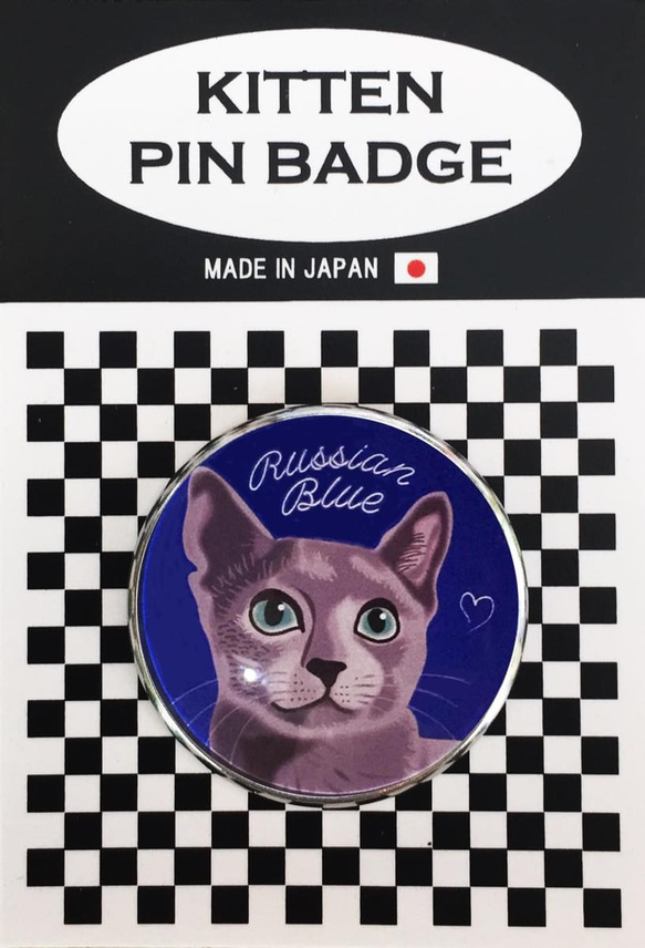猫 ピンバッジ 猫ピンバッチ ねこピンズ ロシアンブルー 猫イラスト Cat Pins 2枚目の画像