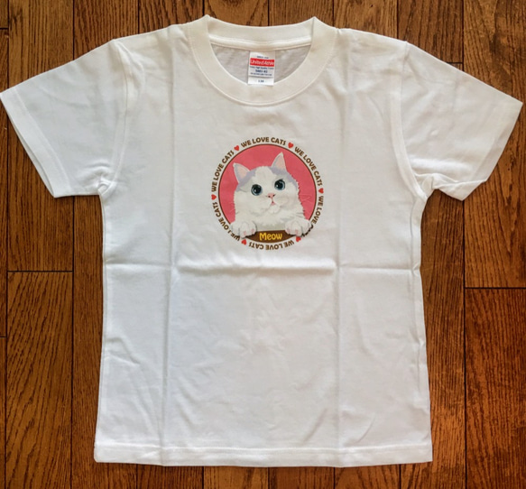 猫 Tシャツ ミャオ！ キッズ・レディース オリジナルデザイン 1枚目の画像