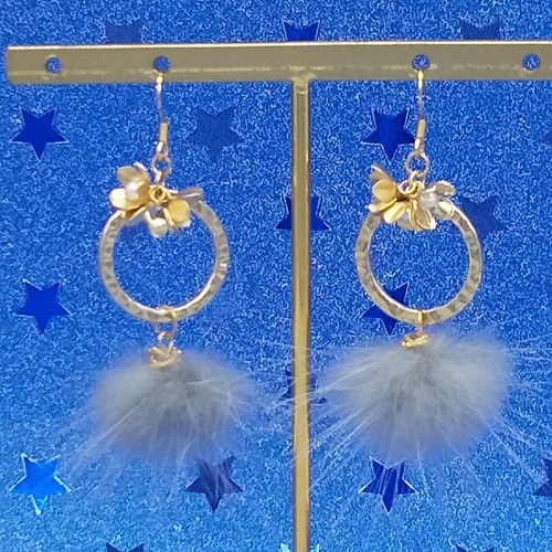 ミンクファーとフラワーリングのピアス/イヤリング NO．31 ピアス 