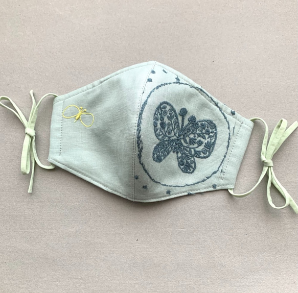ミナペルホネン【forest wing ×choucho】フォレストウィングlight blueノーズワイヤー入マスク 1枚目の画像