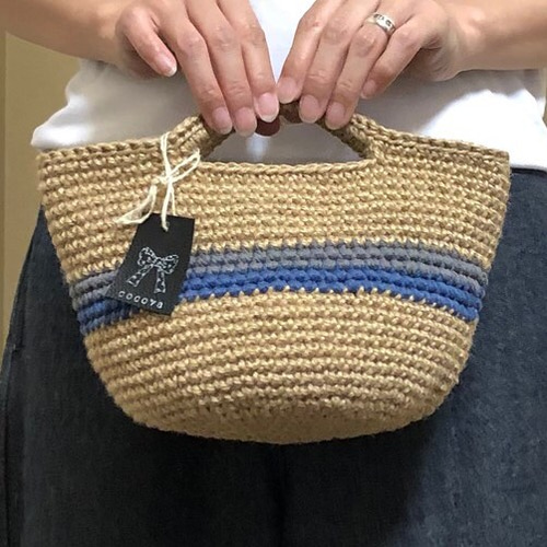 麻バック》小ぶりにオシャレ 麻紐×コットンラインマルシェバッグ かご 