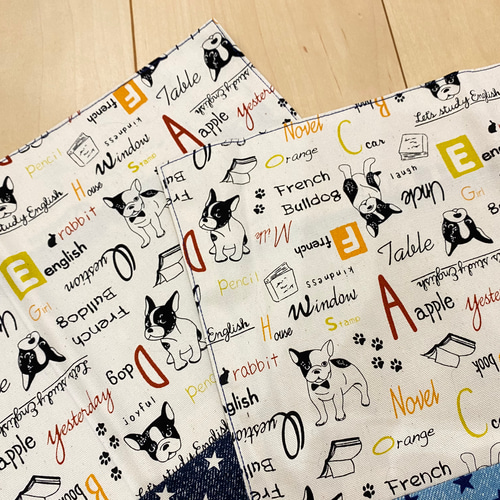 ハンドメイド・リバーシブルランチョンマット2枚組【ブルドック