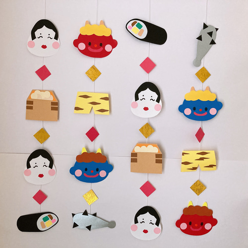 2月】節分の吊るし飾り【両面ラミネート】 モビール mai❀gallery 通販