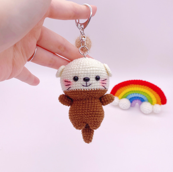 カワウソ あみぐるみ ハンドメイド キーホルダー付 あみぐるみ Sue  