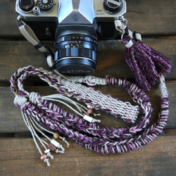 手工編織的麻線相機帶-紫色（雙環） 第1張的照片