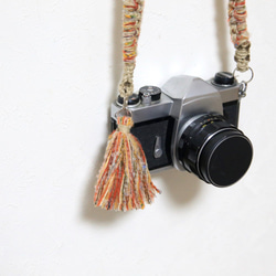 新色/手紡針織亞麻相機背帶-黃橙色（皮帶） 第4張的照片