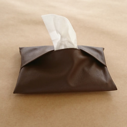 【送料無料】一般サイズ　フェイクレザー  茶色　ポケットティッシュケース 1枚目の画像
