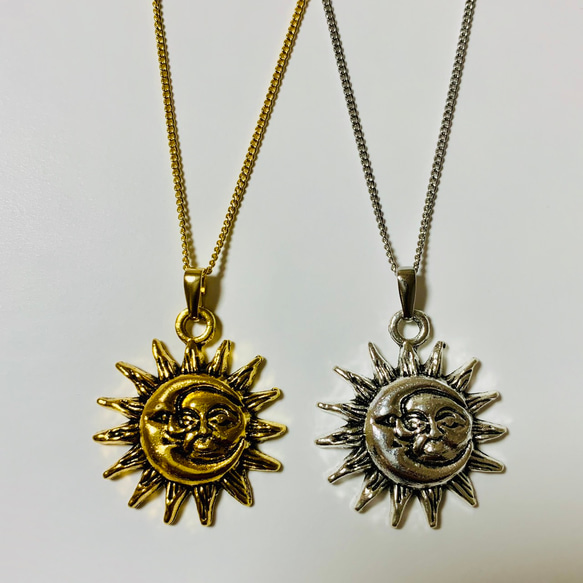 太陽と月アンティーク　太陽ネックレス　ゴールド　シルバー　レディースネックレス　メンズネックレス　高品質　ペアカップル 2枚目の画像