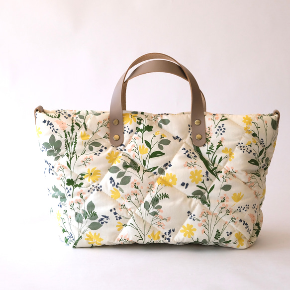 キルティング トートバッグ 本革 Mサイズ 2way 大人【柄番号7】薄黄色