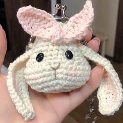 がま口 キーホルダー 手編み うさぎちゃん