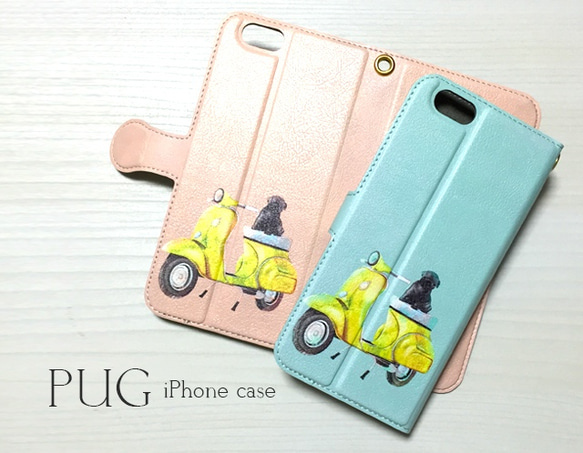 i phone case (wallet case), Pug & motorcycle 第1張的照片