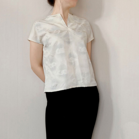 着物リメイク ブラウス フレンチスリーブ スタンドカラー 正絹 M～LL