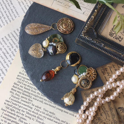 クリアボールイヤリング シルバー色 ヴィンテージ ハンドメイド （楽天  