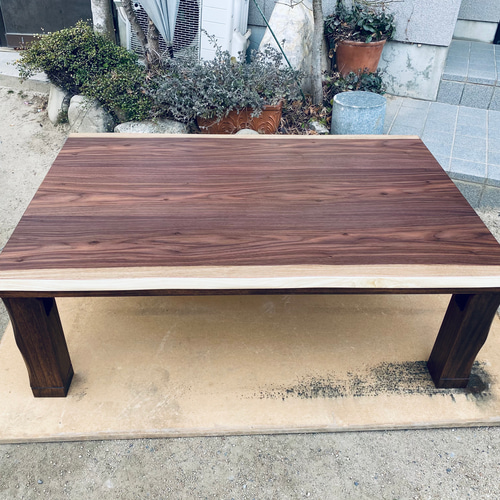 こたつウォールナット皮付き120折りたたみ脚日本製・ヒーター付き