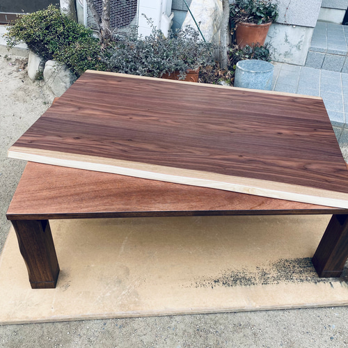 こたつテーブルウォールナット皮付き120日本製・ヒーター付き こたつ