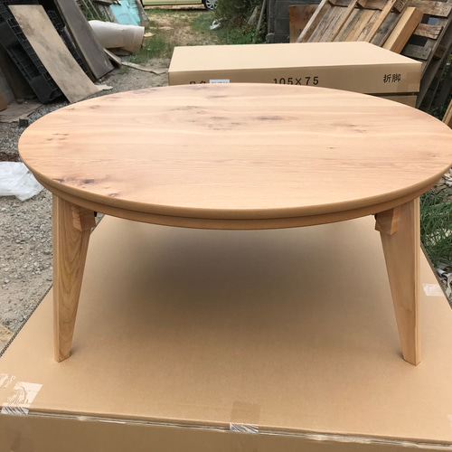 おしゃれこたつテーブル折れ脚ナラ節入り90丸日本製・ヒーター付き おしゃれこたつテーブル折れ脚ナラ節入り90丸日本製・ヒーター