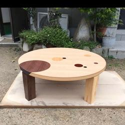 かわいいリビングテーブル折れ脚90丸日本製 1枚目の画像