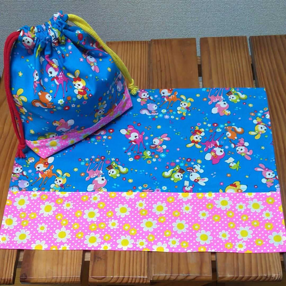 入園・入学準備】アニマル ランチマット＆給食袋／巾着／コップ袋