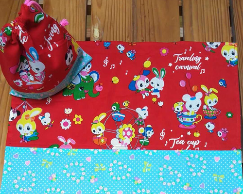 入園・入学準備】アニマル ランチマット＆給食袋／巾着／コップ袋