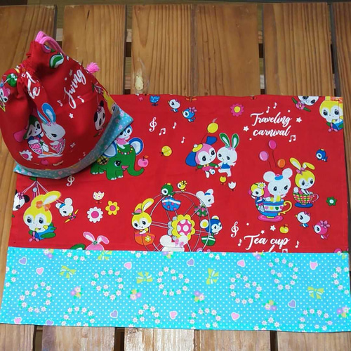 入園・入学準備】アニマル ランチマット＆給食袋／巾着／コップ袋