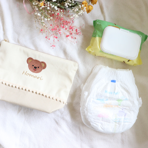 ファミリア familiar おむつポーチ デニム生地 クマちゃん 刺繍 新生児から使える♪秋のお散歩グッズ♬｜ファミリアファミリア