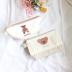 名入れ くまさん Face 刺繍ポーチ Ｓ♡20cmファスナーポーチ♡ 2枚目の画像