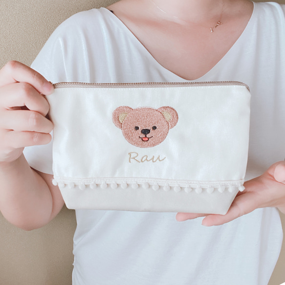 名入れ くまさん Face 刺繍ポーチ Ｓ♡20cmファスナーポーチ♡ 6枚目の画像