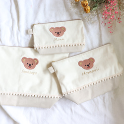 名入れ くまさん Face 刺繍ポーチ Ｓ♡20cmファスナーポーチ♡ 8枚目の画像
