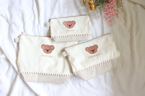 名入れ くまさん Face 刺繍ポーチ Ｓ♡20cmファスナーポーチ♡ 8枚目の画像