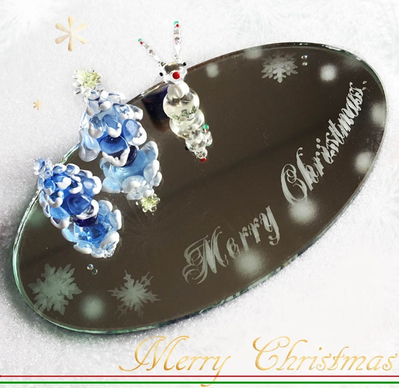 【クリスマスオブジェ】 ハンドメイド ガラスの ツリー とトナカイ　X'mas 2枚目の画像