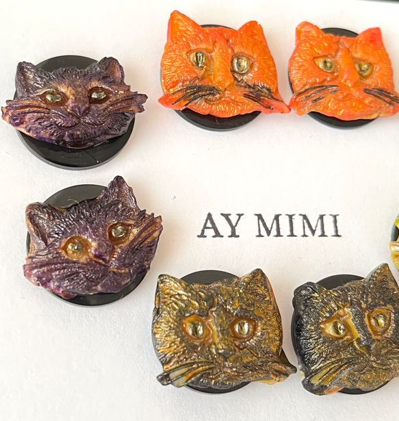 3 猫ちゃんカボション　ヴィンテージボタン　レトロボタン　AYMIMI 2枚目の画像