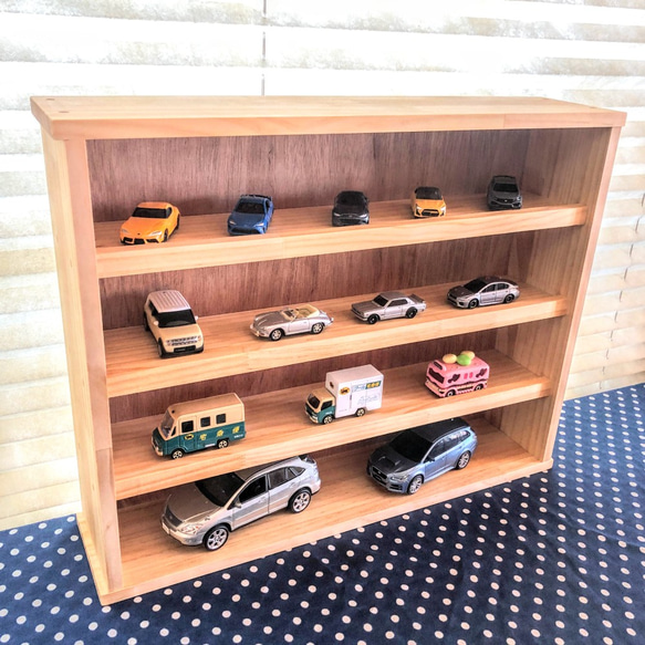 ミニカー収納 トミカ収納 ミニカースタンド 小物収納棚 木製 ストッパー付き　おもちゃ トミカ棚（2色選択） 2枚目の画像