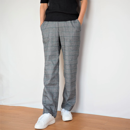 ストレッチ起毛グレンチェック テーパードパンツ ロングパンツ  