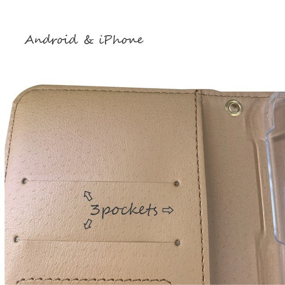 ミラー付き ベージュ手帳型 飛行機 スマホケース iPhone Galaxy Xperia ほぼ 全機種対応 6枚目の画像