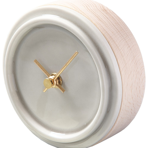 陶器と木の掛け置き時計 2WAY TILE WOOD CLOCK ペールグレー 掛け時計