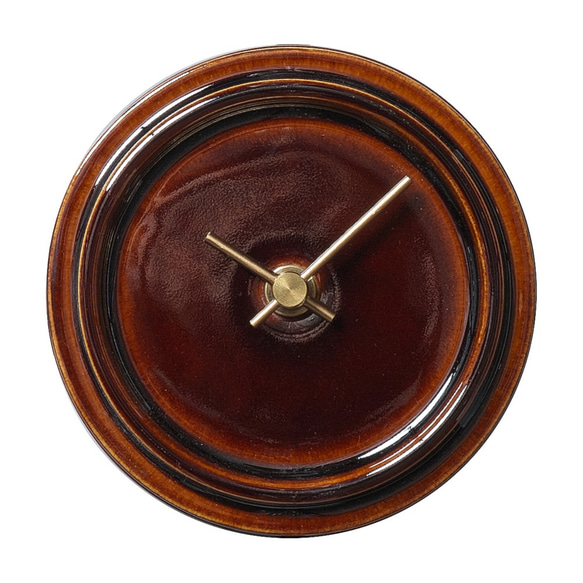 陶器と木の掛け置き時計　2WAY TILE WOOD CLOCK　あめ釉 3枚目の画像